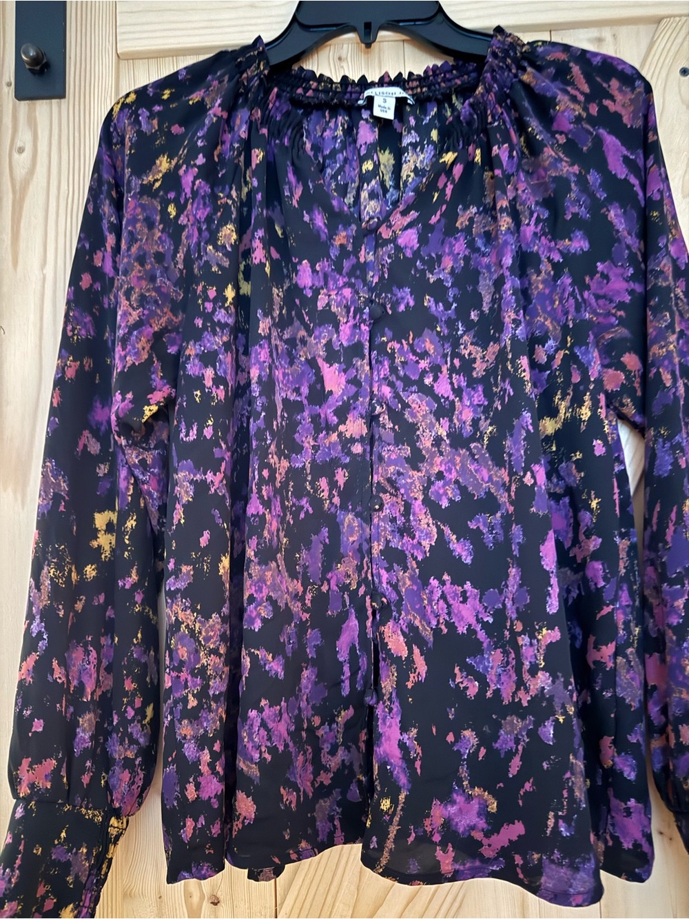 Alison Joy Purple & Black Abstract Print Long-Sleeve Blouse